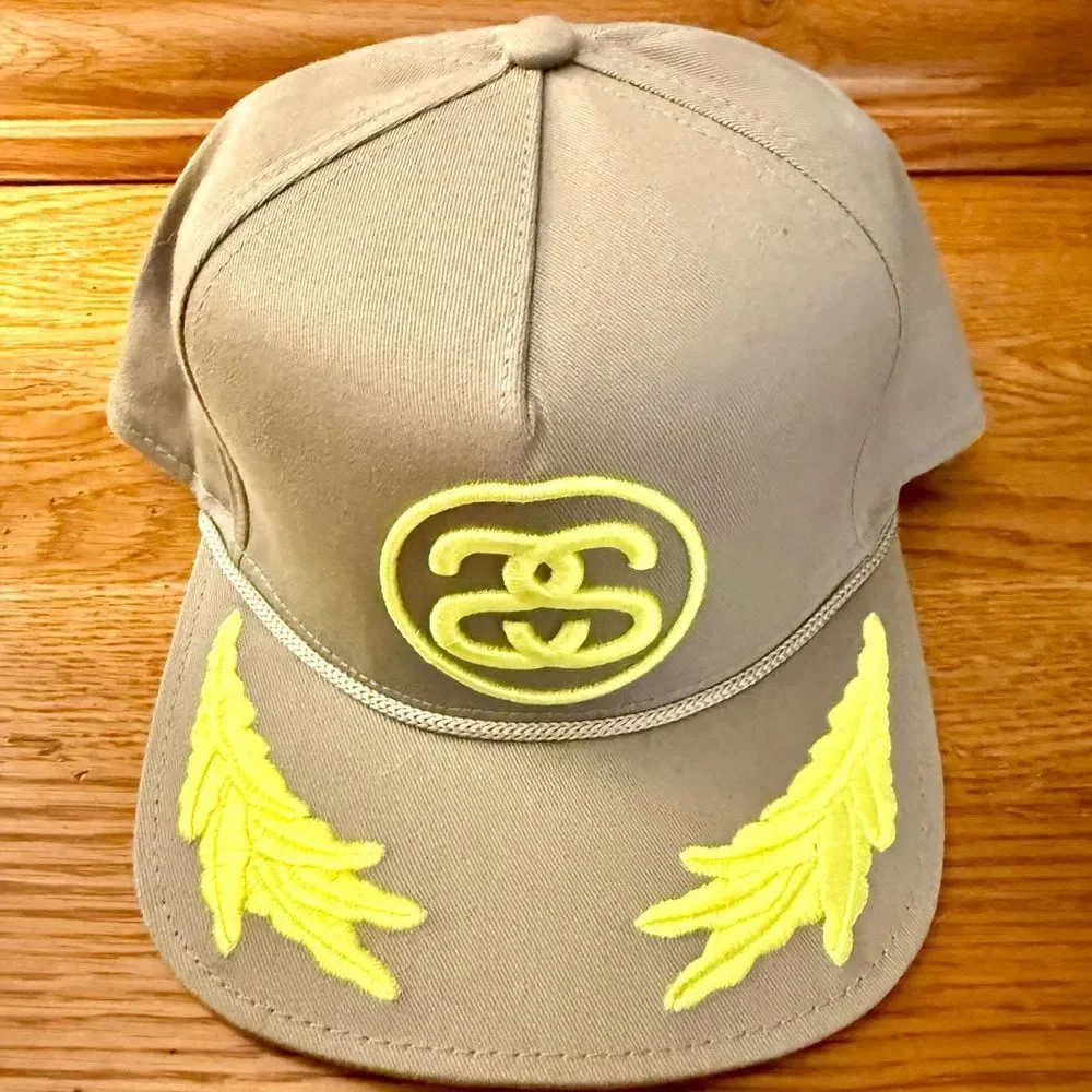 Stussy Gray Cap with Neon yellow Stars! Super Rare from Y2k! Vintage! Brand new!
